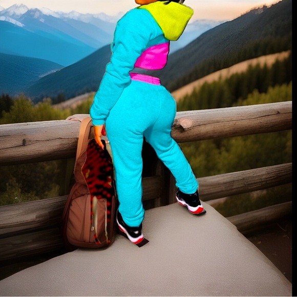 "LUCKY GIRL” Printed On Top & Bottoms Hooded Crop Sweatshirt & Joggers Outfit - Picture 5 of 7